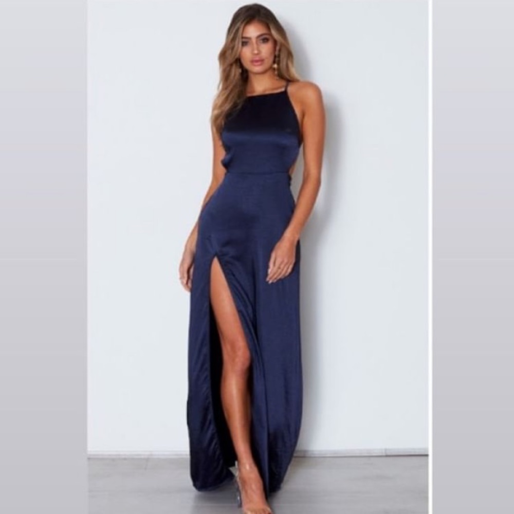 Navy Blue Senorita split maxi dress
